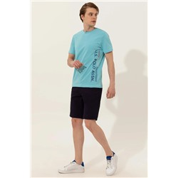 Erkek Turkuaz Bisiklet Yaka Tişört