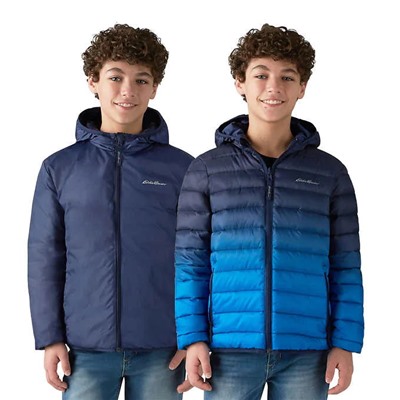 Eddie Bauer Youth Reversible Down Jacket, Blue Ombre/Dark Blue