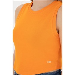 Kadın Turuncu Bisiklet Yaka Crop Basic Tişört