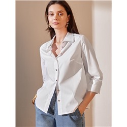 Блузка свободного силуэта с рукавом 3/4 из эластичного хлопка