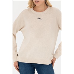 Kadın Krem Melanj Bisiklet Yaka Kazak