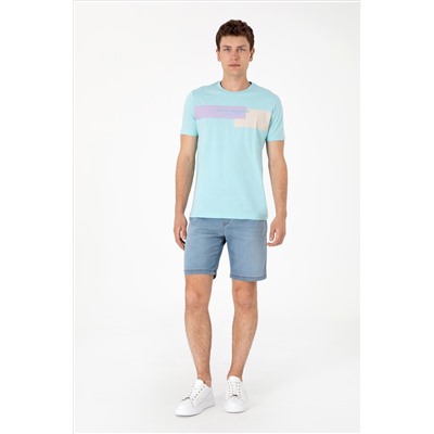 Erkek Regular Fit Bisiklet Yaka Aqua Tişört