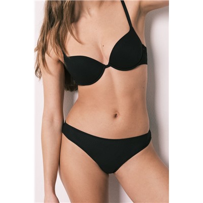 Tanga microfibra rayada y encaje negra