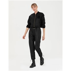 Siyah Parlak Dokulu Comfort Fit Pantolon