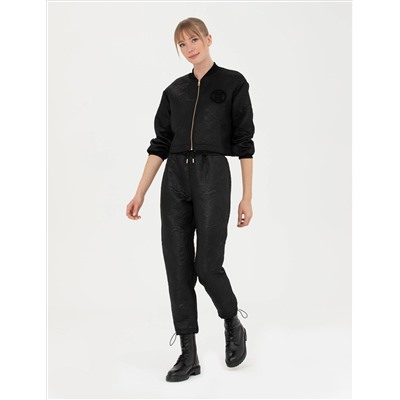 Siyah Parlak Dokulu Comfort Fit Pantolon