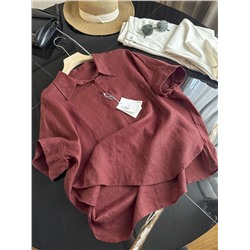 Женская свободная льняная рубашка поло 2 цвета КО*С