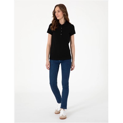 Siyah Regular Fit Pamuklu Polo Yaka Basic Tişört