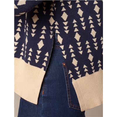 Свитер с боковыми разрезами жаккардовой вязки с кашемиром