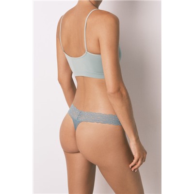 Tanga canalé encaje verde