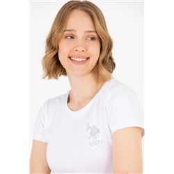 Kadın Beyaz Bisiklet Yaka Basic Tişört