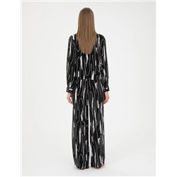 Siyah Cupro Desenli Wide Leg Pantolon