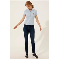 Kadın Açık Mavi Basic Polo Yaka Tişört