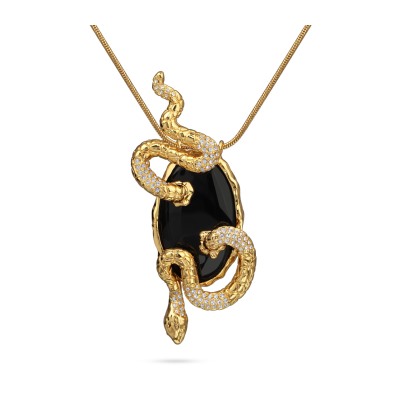 Кулон Змея (кристаллы SW белые; покрытие золото) 90см, Есть комплект