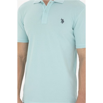 Erkek Slim Fit Polo Yaka Su Yeşili Basic Tişört