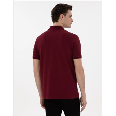 Bordo Regular Fit %100 Pamuk Polo Yaka Basic Tişört