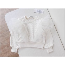 Очаровательный пуловер для девочек с объемными рукавами и "крылышками" из фатина. Экспорт в Штаты