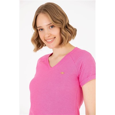 Kadın Pembe V - Yaka Tişört