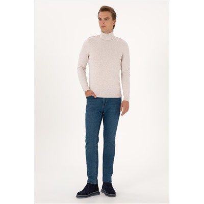 Erkek Slim Fit Boğazlı Yaka Taş Basic Kazak