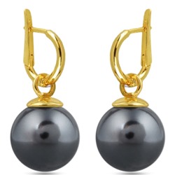 Серьги (Майорка 14мм темно-серая; покрытие золото), Есть комплект