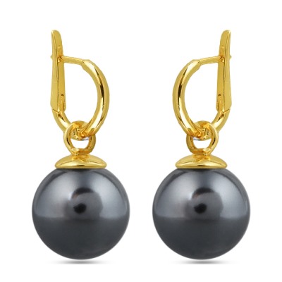 Серьги (Майорка 14мм темно-серая; покрытие золото), Есть комплект