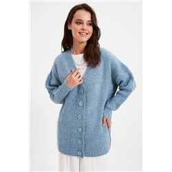 TRENDYOL MODEST Mavi Düğmeli V Yaka Triko Hırka TCTAW22HI0397