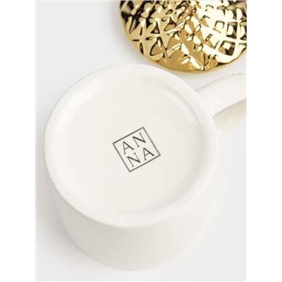 Кружка, 400 мл, с крышкой, керамика D, молочно-золотистая, Дом, Townlet