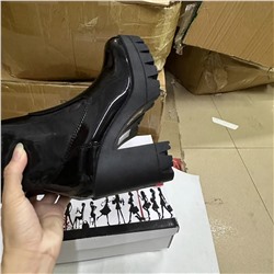 Оригинальные короткие демисезонные сапоги из лакированной кожи на высоком каблуке для внешней торговли на толстом каблуке с круглым носком