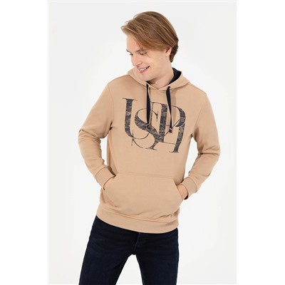 Erkek Camel Kapüşonlu Sweatshirt
