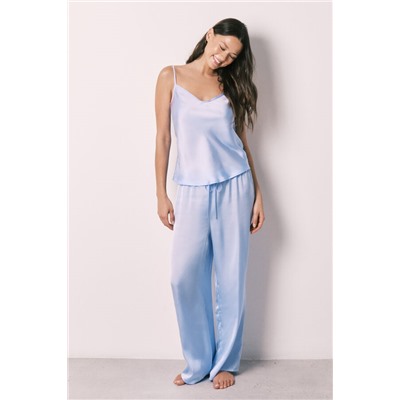 Pijama largo satén azul