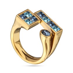 Кольцо Квадро (кристаллы SW джинс, аквамарин; покрытие золото), Есть комплект
