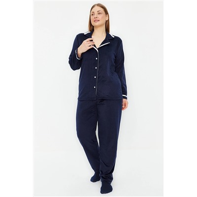 Trendyol Curve Lacivert Polar Uyku Bantlı Örme Pijama Takımı TBBAW24AI00041