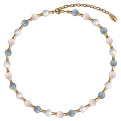 Колье Акварель (Майорка 8мм белая, розовая, голубая; покрытие золото) 40-47см, Есть комплект