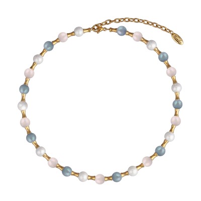 Колье Акварель (Майорка 8мм белая, розовая, голубая; покрытие золото) 40-47см, Есть комплект