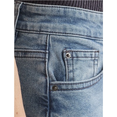 Джинсы трубы с декоративной стиркой из эластичного денима средней плотности