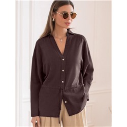 Свободная блузка с кулиской на талии изо льна с вискозой