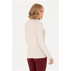 Kadın Krem Bisiklet Yaka Basic Kazak