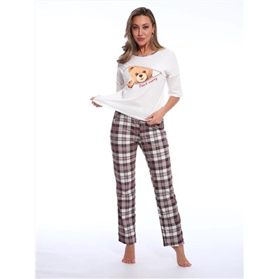 Пижама женская с удлиненной футболкой и брюками в клетку,  Арт. 518