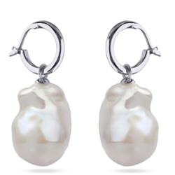 Серьги Барокко (жемчуг белый 23мм; покрытие родий), Есть комплект