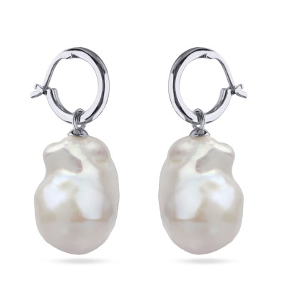 Серьги Барокко (жемчуг белый 23мм; покрытие родий), Есть комплект