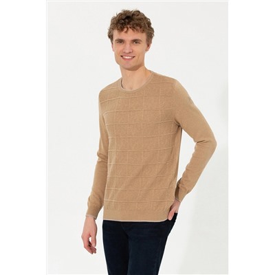 Erkek Camel Melanj Bisiklet Yaka Triko Kazak