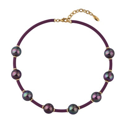 Колье (Майорка 16мм бургунди хамелеон, каучук лиловый; золото 42-47см)