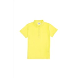 Kız Çocuk Neon Sarı Basic Polo Yaka Tişört
