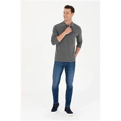 Erkek Antrasit Melanj Polo Yaka Basic Sweatshirt