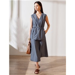 Удлиненный костюмный жилет в полоску с поясом из легкого хлопкового поплина