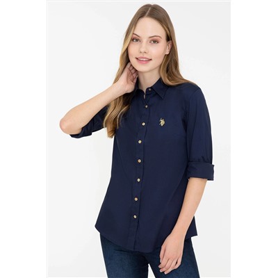 Kadın Lacivert Uzun Kollu Basic Gömlek