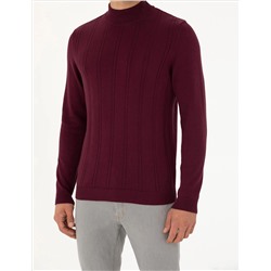 Bordo Slim Fit Yarım Balıkçı Yaka Triko Kazak