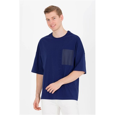 Erkek Lacivert Oversize Bisiklet Yaka Tişört