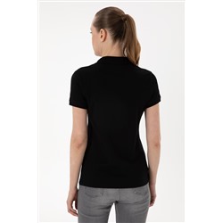 Kadın Siyah Basic Polo Yaka Tişört
