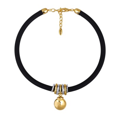 Колье Гевея (бусина 16мм, каучук черный; покрытие золото) 40-45см, Есть комплект