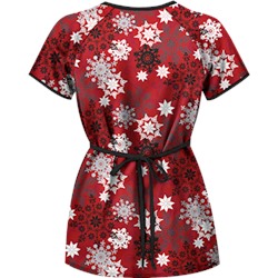 UA Festive Snowflakes Red Mock Wrap Scrub Top